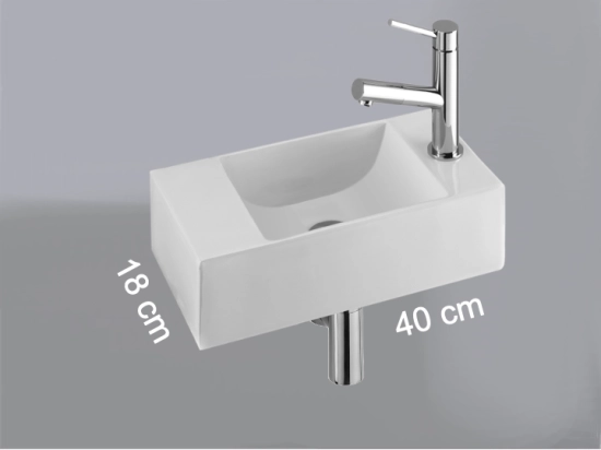 Lave-mains pour WC, suspendu et compacte, parfait pour les espaces restreints, Largeur 40 cm, Profondeur 18 cm, Hauteur 11 cm, résine minéral, Livraison 5-7 jours OFFERTE.